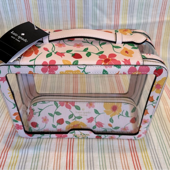 Kate Spade Set of 2 Cosmetic Case Madison Strawberry Garden Travel Toiletry NWT - Picture 4 of 8